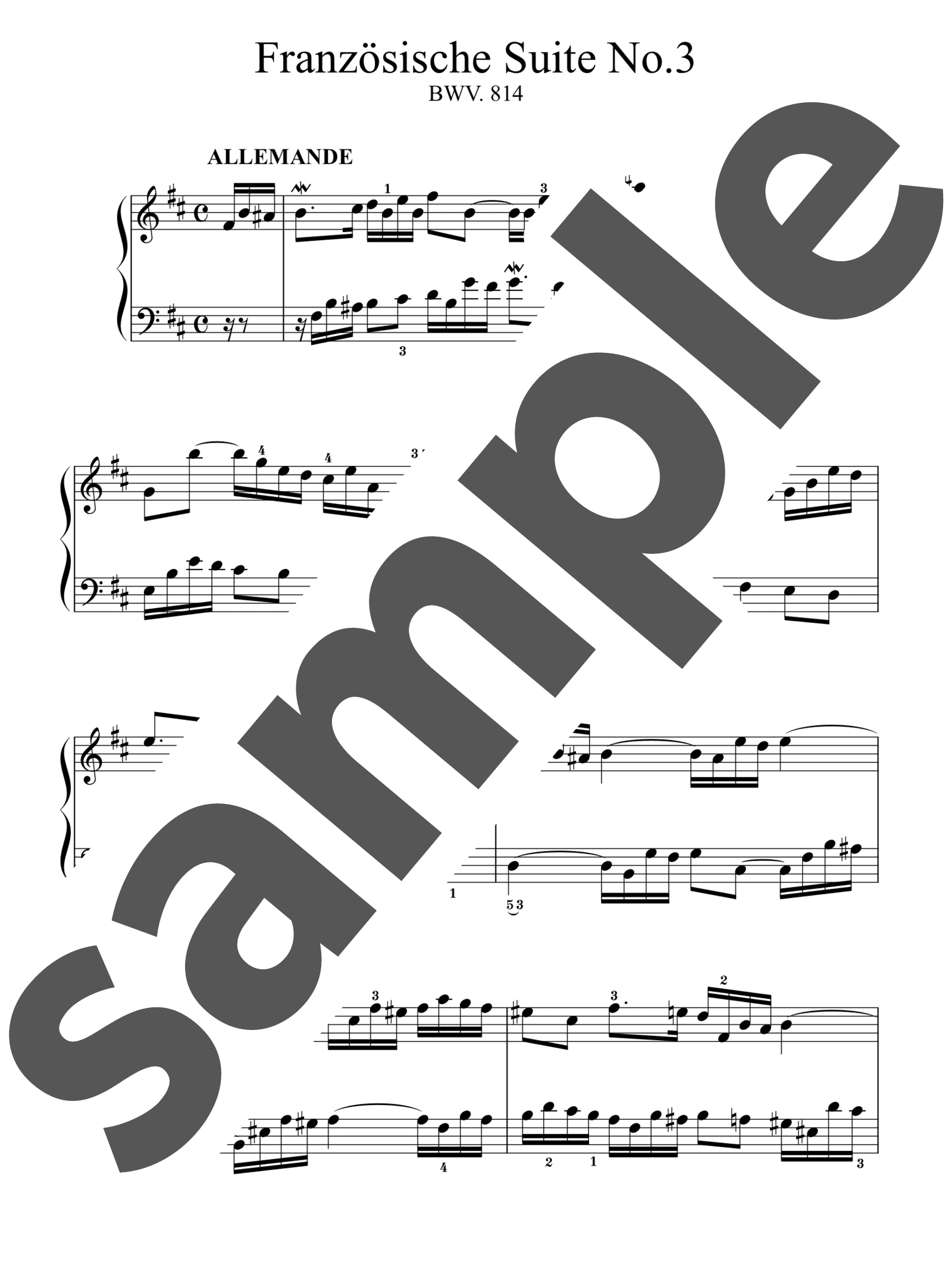 「フランス組曲 第3番 ロ短調 BWV.814」のサンプル楽譜