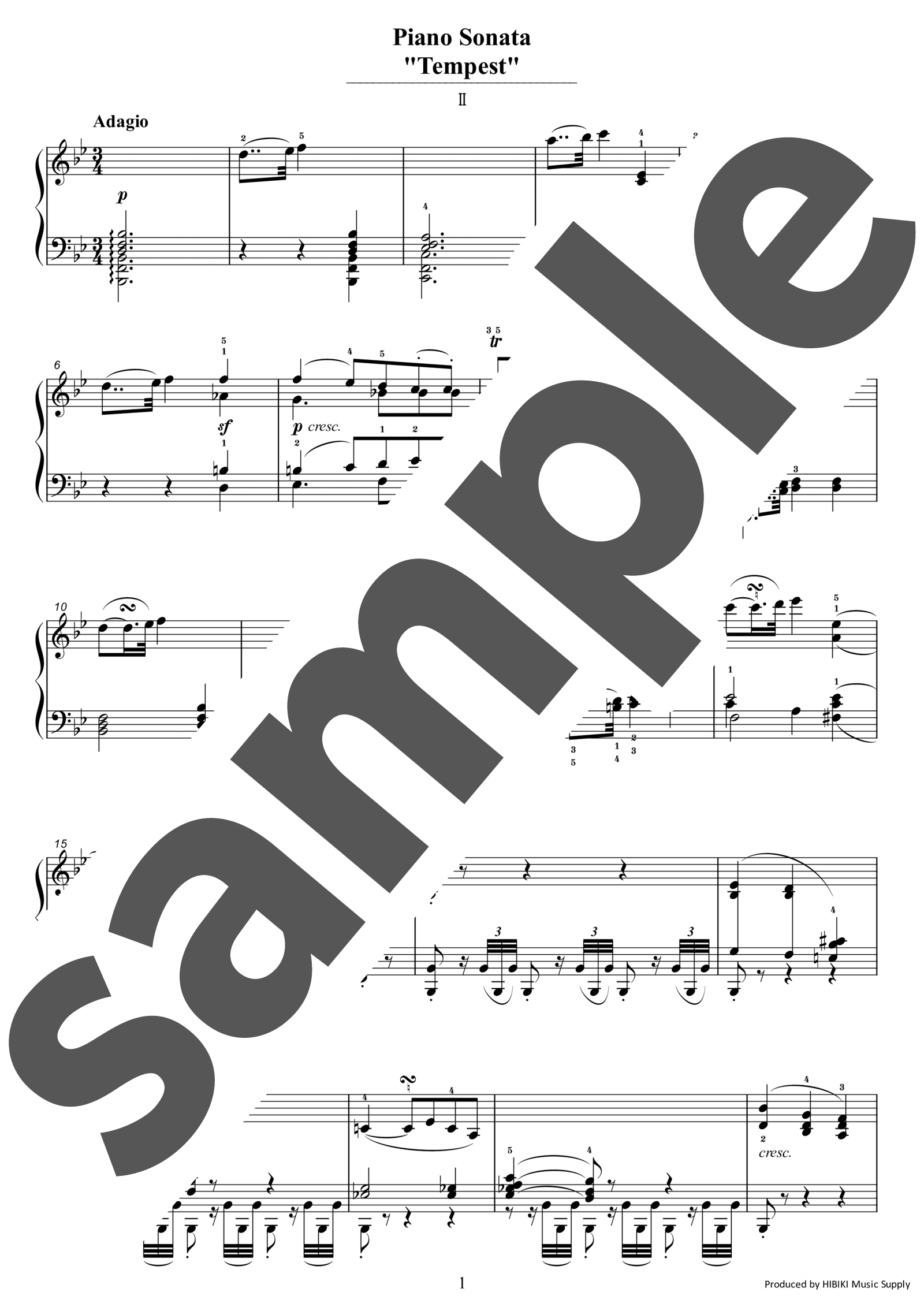 「ピアノソナタ第17番「テンペスト」第2楽章」のサンプル楽譜