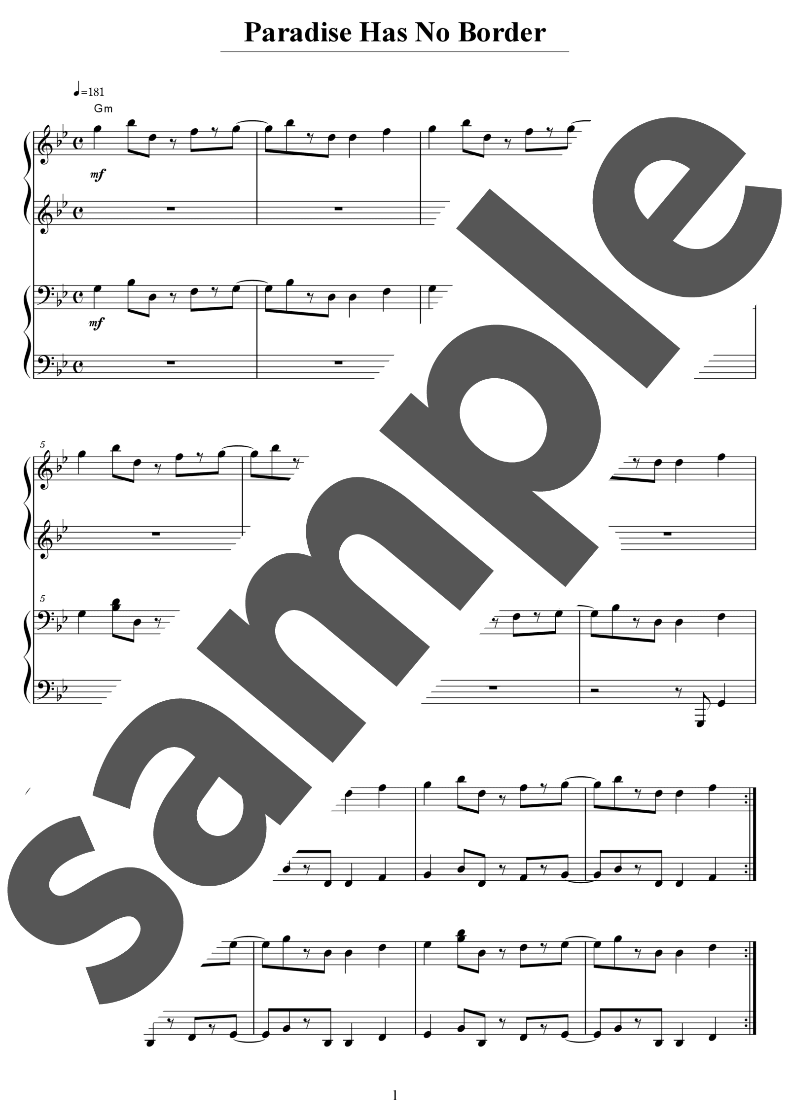 「Paradise Has No Border」のサンプル楽譜