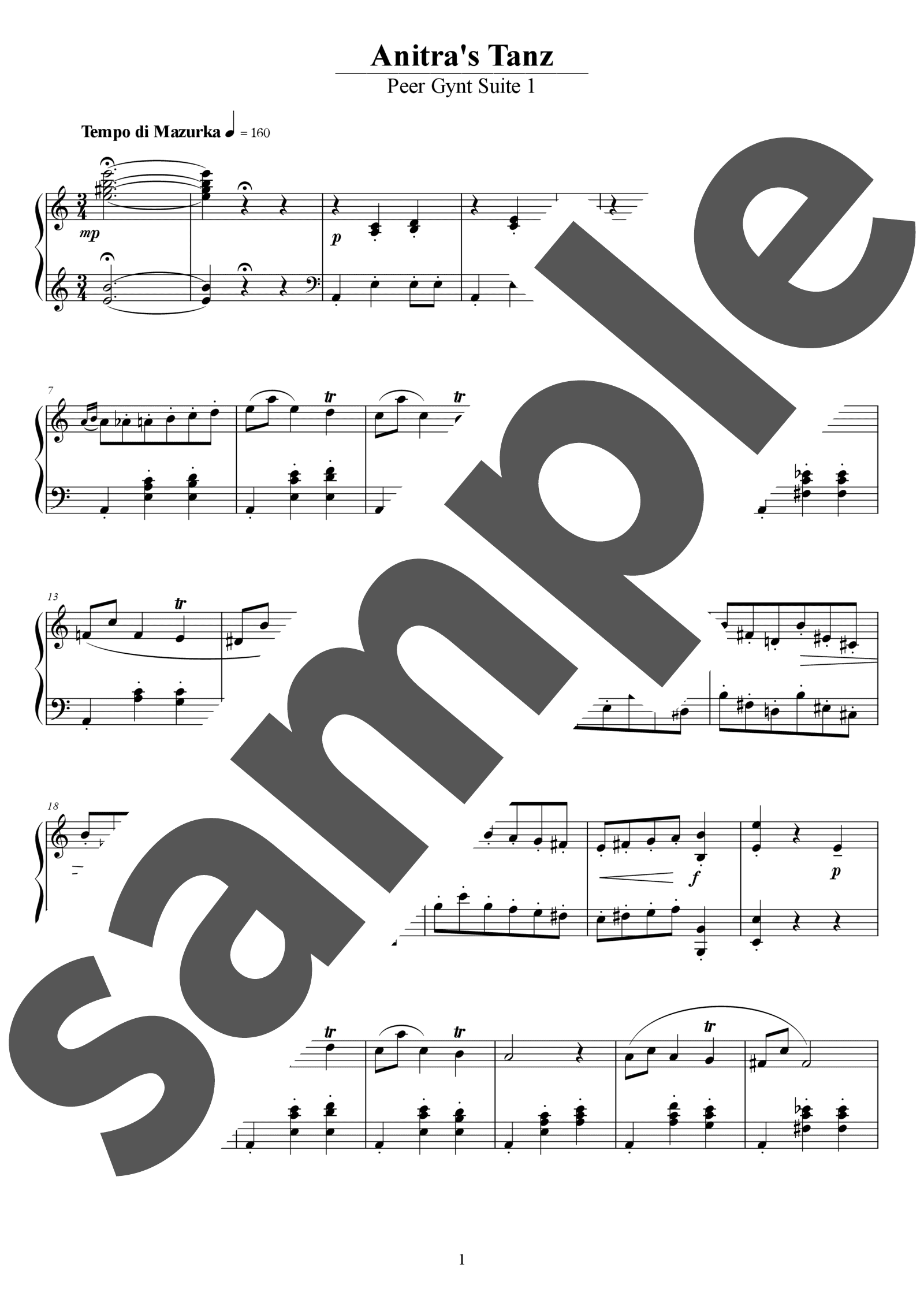 「「ペール・ギュント」第1組曲よりアニトラの踊り」のサンプル楽譜