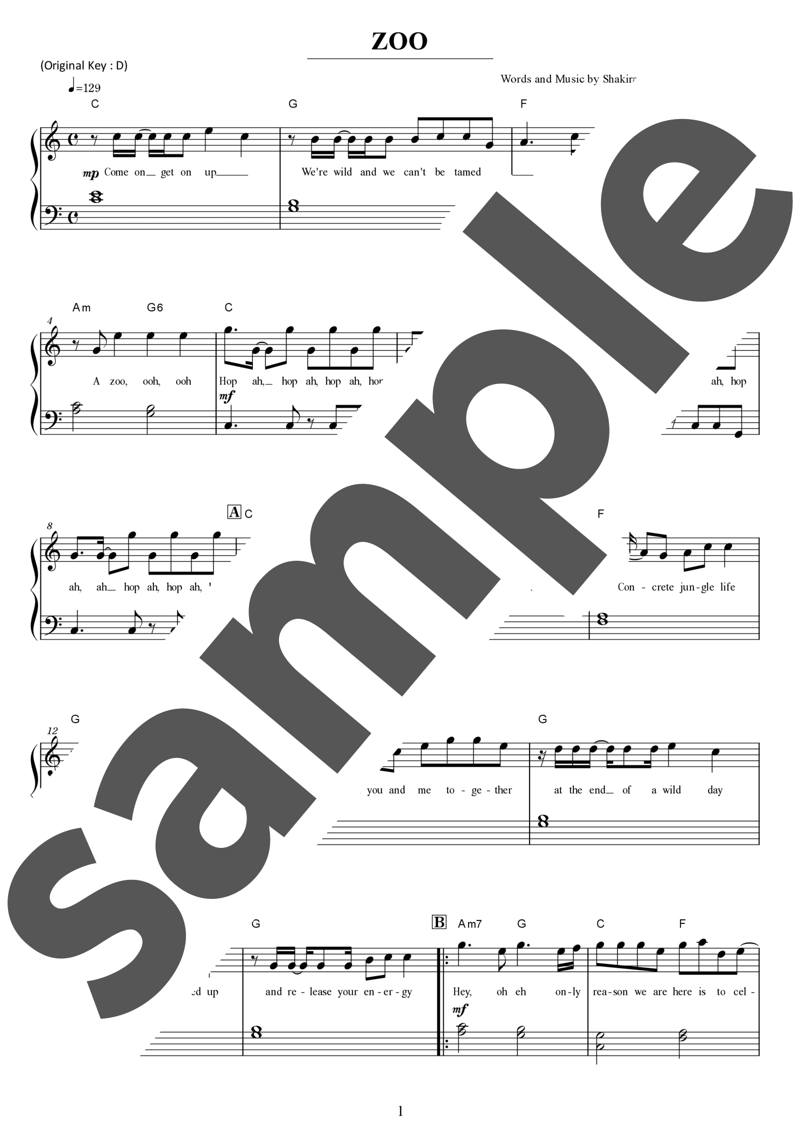 「Zoo」のサンプル楽譜