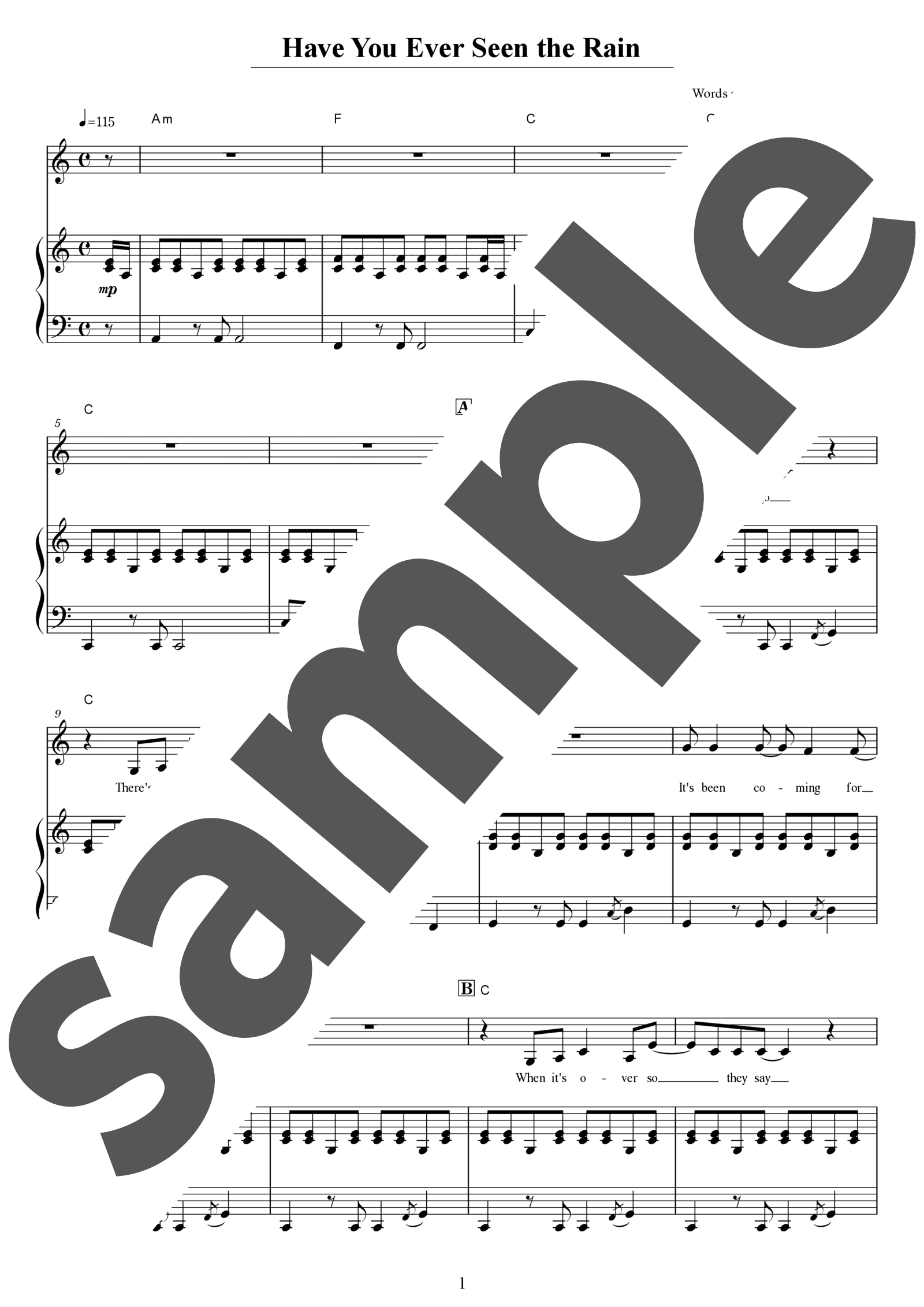 「Have You Ever Seen the Rain」のサンプル楽譜
