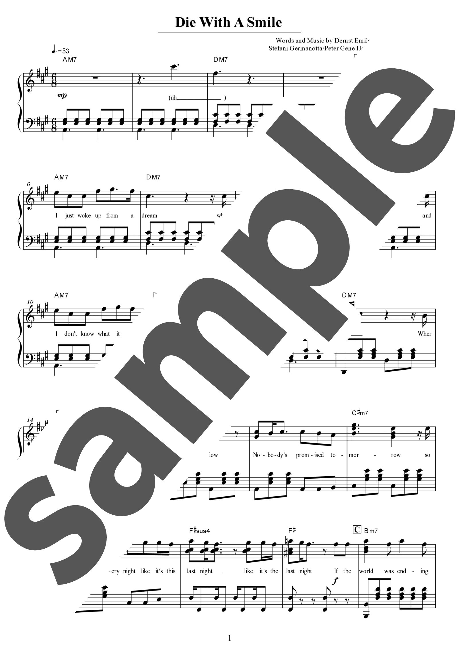 「Die With A Smile」のサンプル楽譜