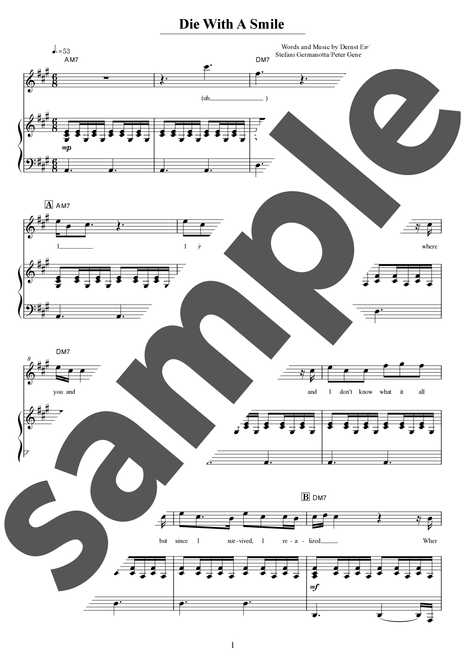 「Die With A Smile」のサンプル楽譜