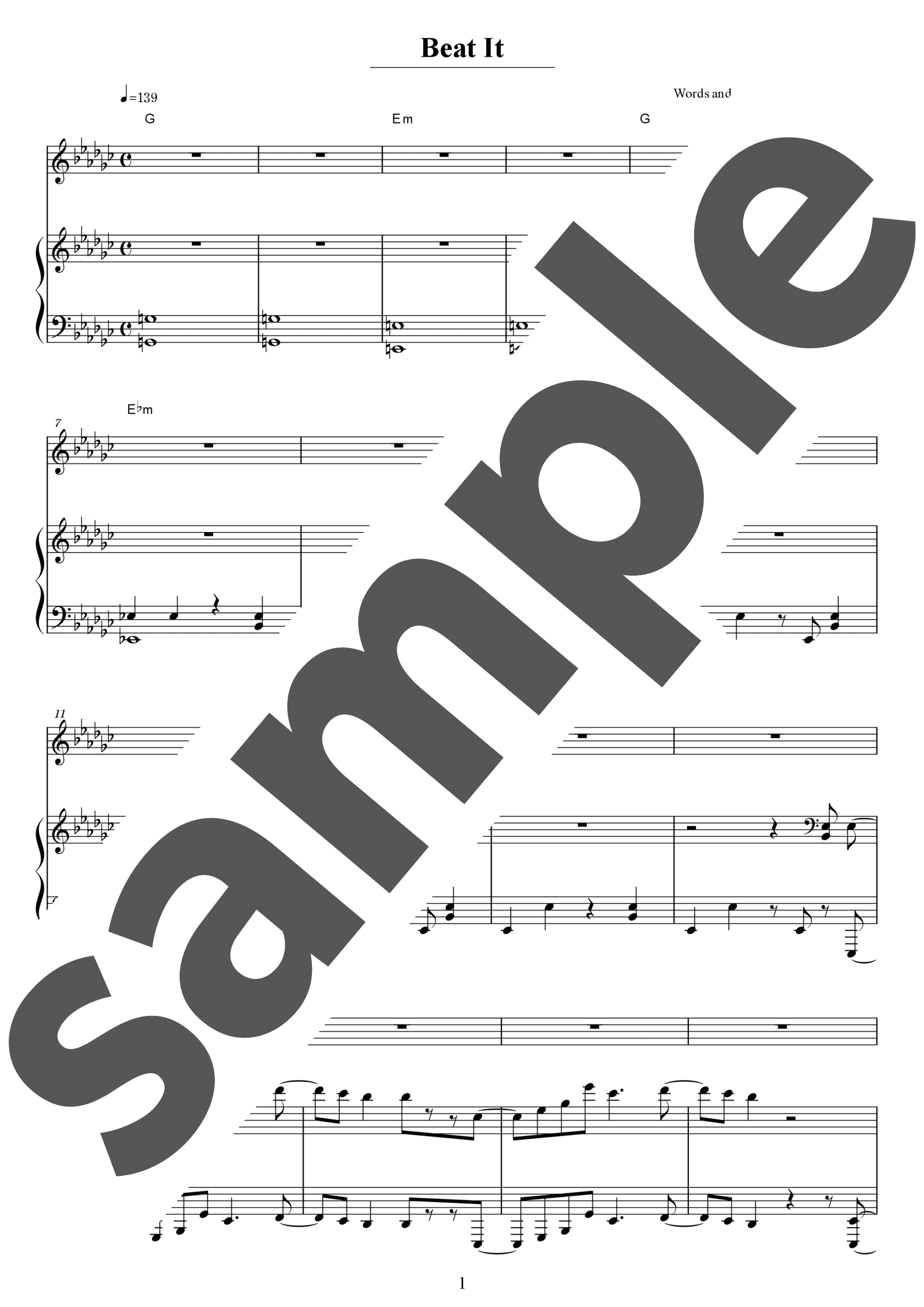 「Beat It」のサンプル楽譜